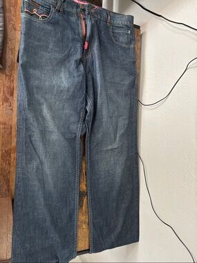 Lrg Men's Dark Blue Straight Jeans with Orange Trim